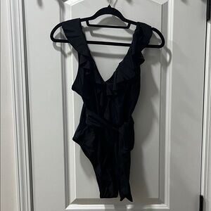 Black Ruffled One-Piece Swimsuit